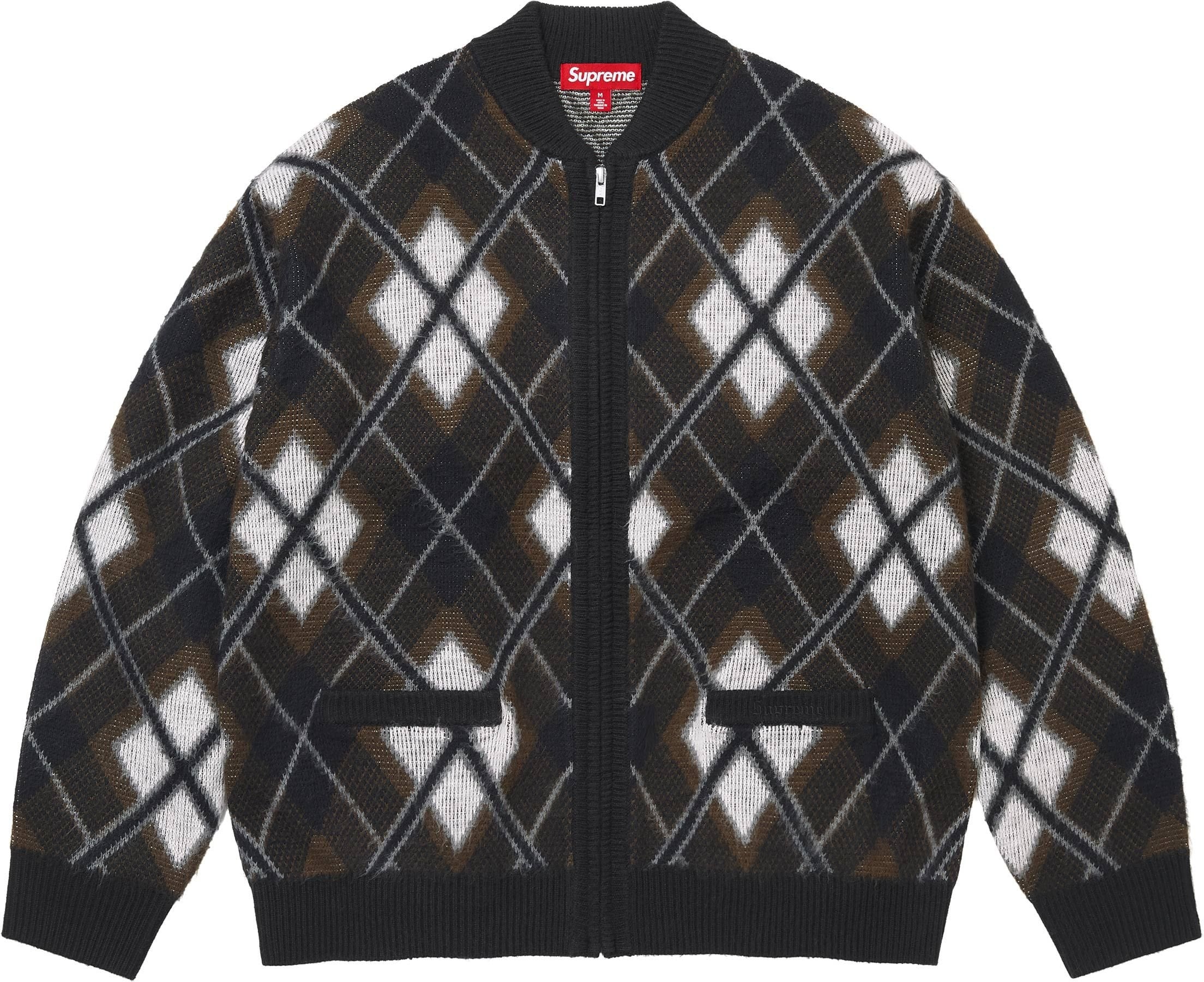 Brushed Argyle Zip Up Cardigan view 4